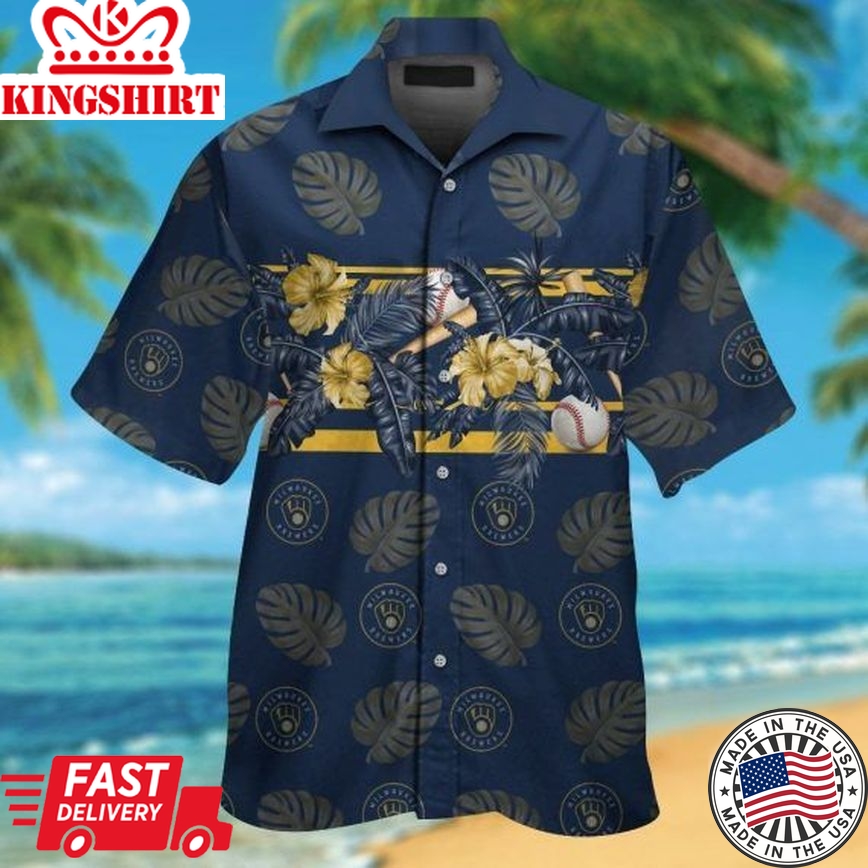 Milwaukee Brewers Hawaiian Shirt Milwaukee Brewers Tropical Dark Blue Hawaii Shirt Milwaukee Brewers Aloha Shirt