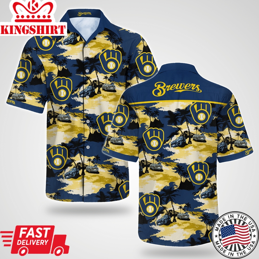 Milwaukee Brewers Hawaiian Shirt Milwaukee Brewers Tropical Island Blue Yellow Hawaii Shirt Milwaukee Brewers Aloha Shirt