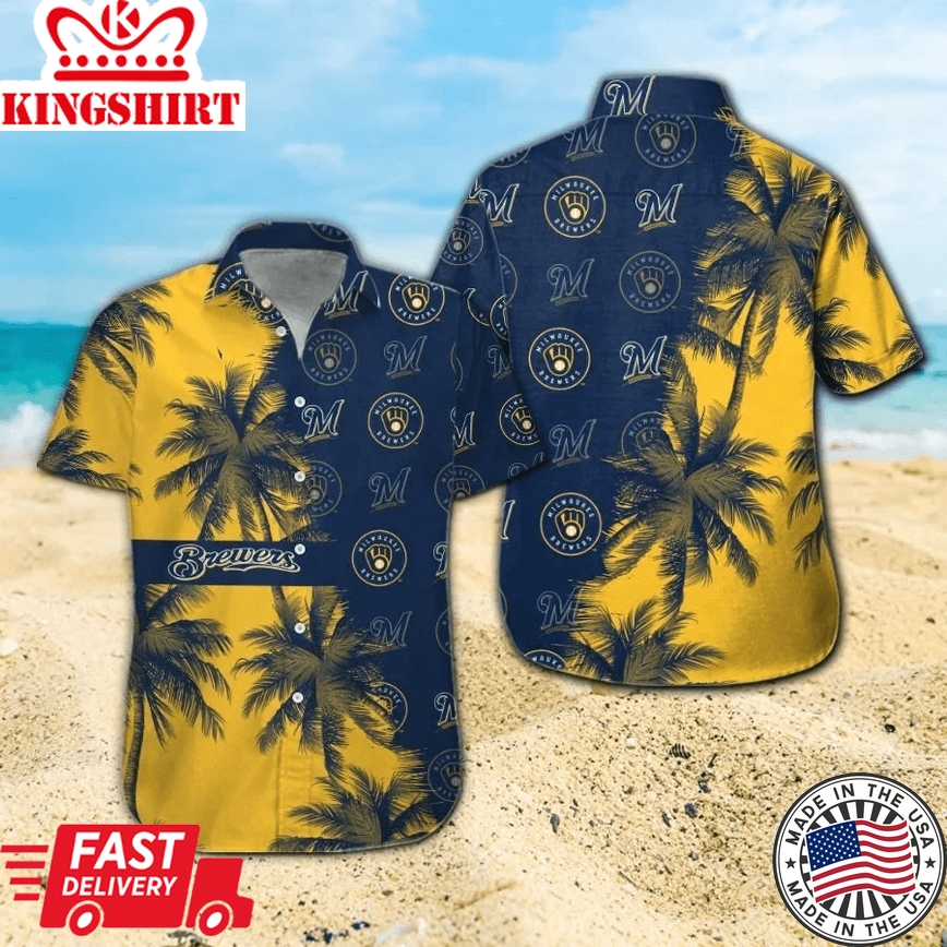 Milwaukee Brewers Trendy Hawaiian Shirt Brewers Name Tropical Blue Yellow Hawaii Shirt Milwaukee Brewers Aloha Shirt 2022