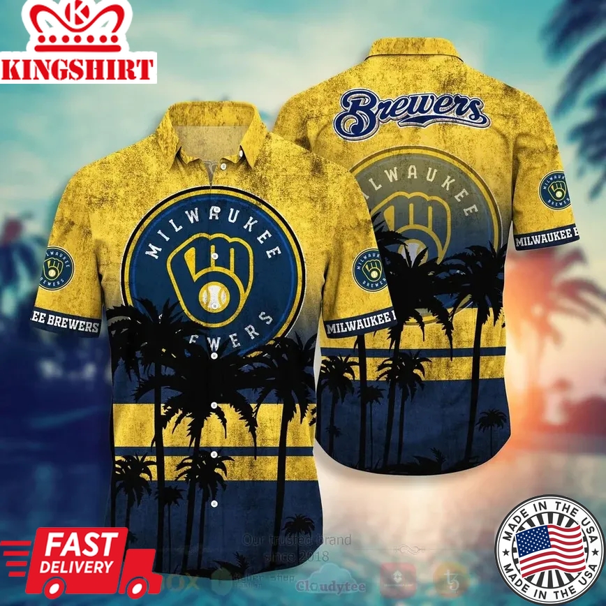 Milwaukee Brewers Trendy Hawaiian Shirt Milwaukee Brewers Symbol Palm Trees Vintage Hawaii Shirt Milwaukee Brewers Aloha Shirt 2022