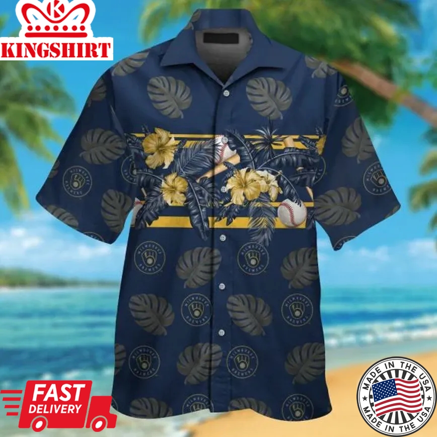 Milwaukee Brewers Trendy Hawaiian Shirt Milwaukee Brewers Tropical Dark Blue Hawaii Shirt Milwaukee Brewers Aloha Shirt 2022