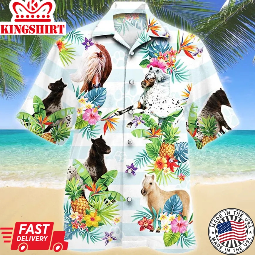 Miniature Horse 3D Trendy Hawaiian Shirt, Gift For Horse Lovers, Miniature Horse Tropical Flower Horse Lovers Hawaii Shirt