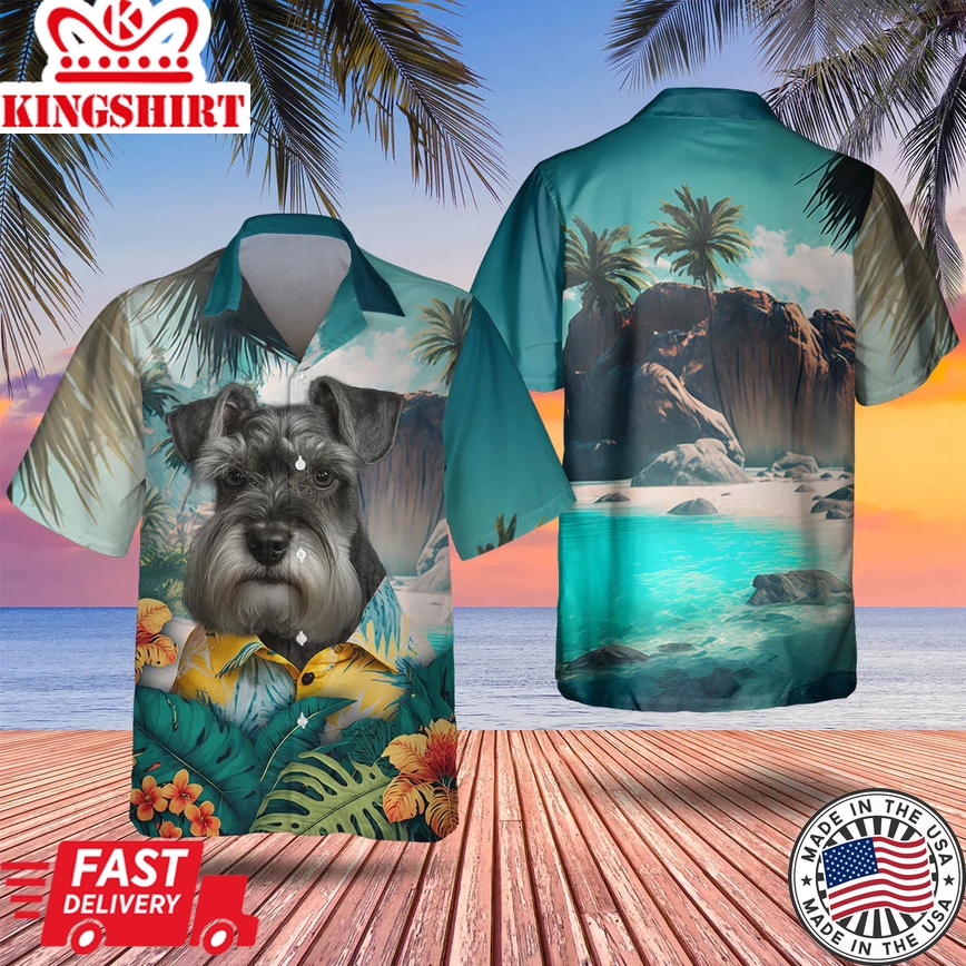 Miniature Schnauzer 3D Tropical Trendy Hawaiian Shirt, Dog Lover Trendy Hawaiian Shirt, Summer Gift For Men And Women