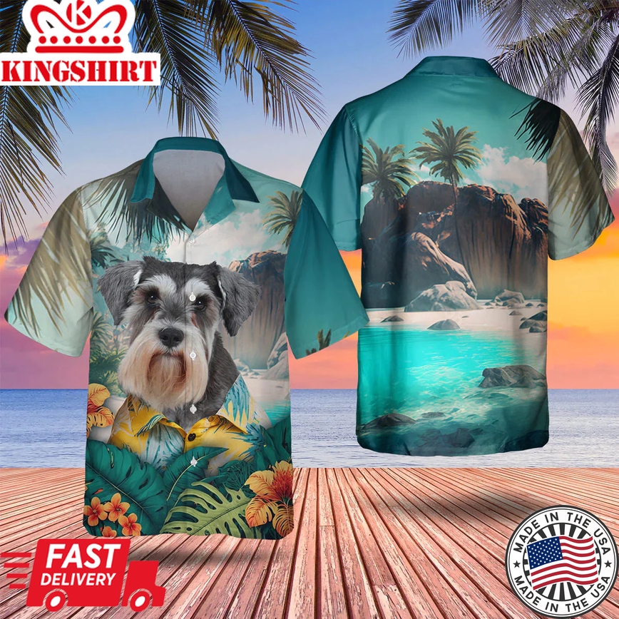 Miniature Schnauzer 3D Tropical Trendy Hawaiian Shirt, Dog Trendy Hawaiian Shirt, Summer Gift For Men And Women