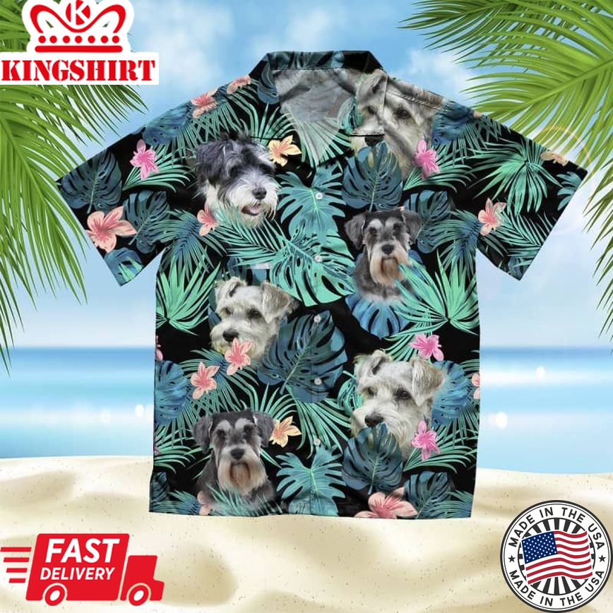 Miniature Schnauzer Trendy Hawaiian Shirt, Dog Summer Leaves Trendy Hawaiian Shirt, Unisex Print Aloha Short Sleeve Casual Shirt Summer Gifts