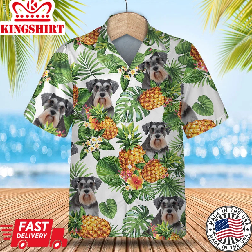 Miniature Schnauzer Tropical Pattern Trendy Hawaiian Shirt, Dog Lover Trendy Hawaiian Shirt, Summer Gift For Men And Women