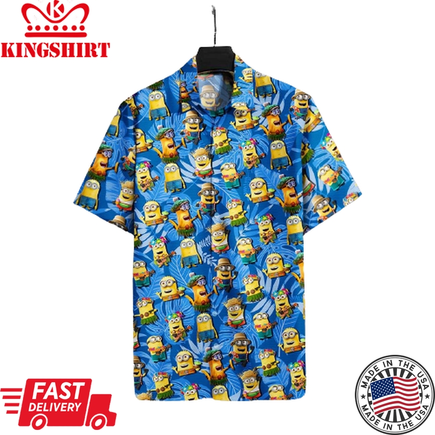 Minions Hawaiian Shirt Hula Dancer Minions Tropical Blue Hawaii Shirt Amazing Minions Aloha Shirt