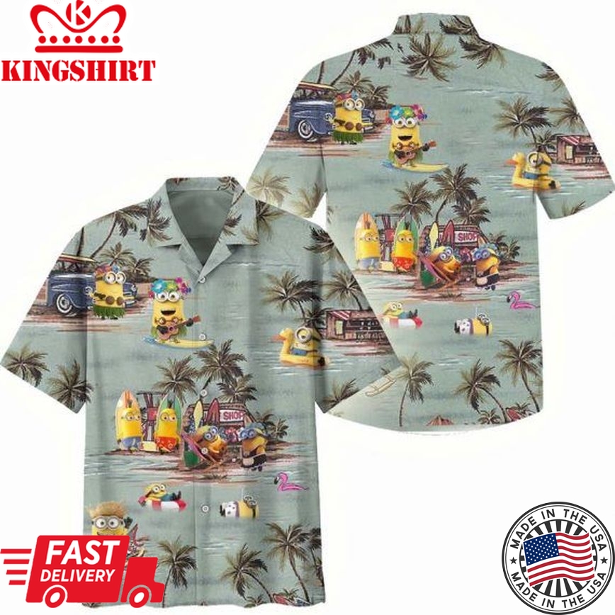 Minions Hawaiian Shirt Minions Summer Beach Vacation Grey Hawaii Shirt Cute Minions Aloha Shirt