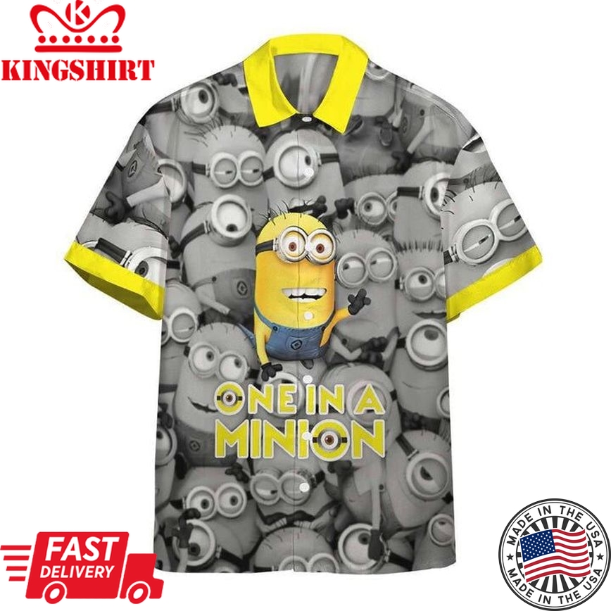 Minions Hawaiian Shirt One In A Minion Grey Hawaii Shirt Amazing Minions Aloha Shirt