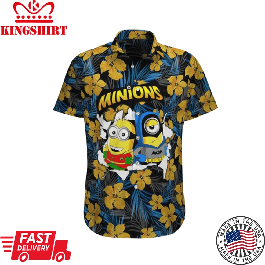 Minions Trendy Hawaiian Shirt Batman Robin Minions Flower Tropical Blue Hawaii Shirt Minions Aloha Shirt 2022