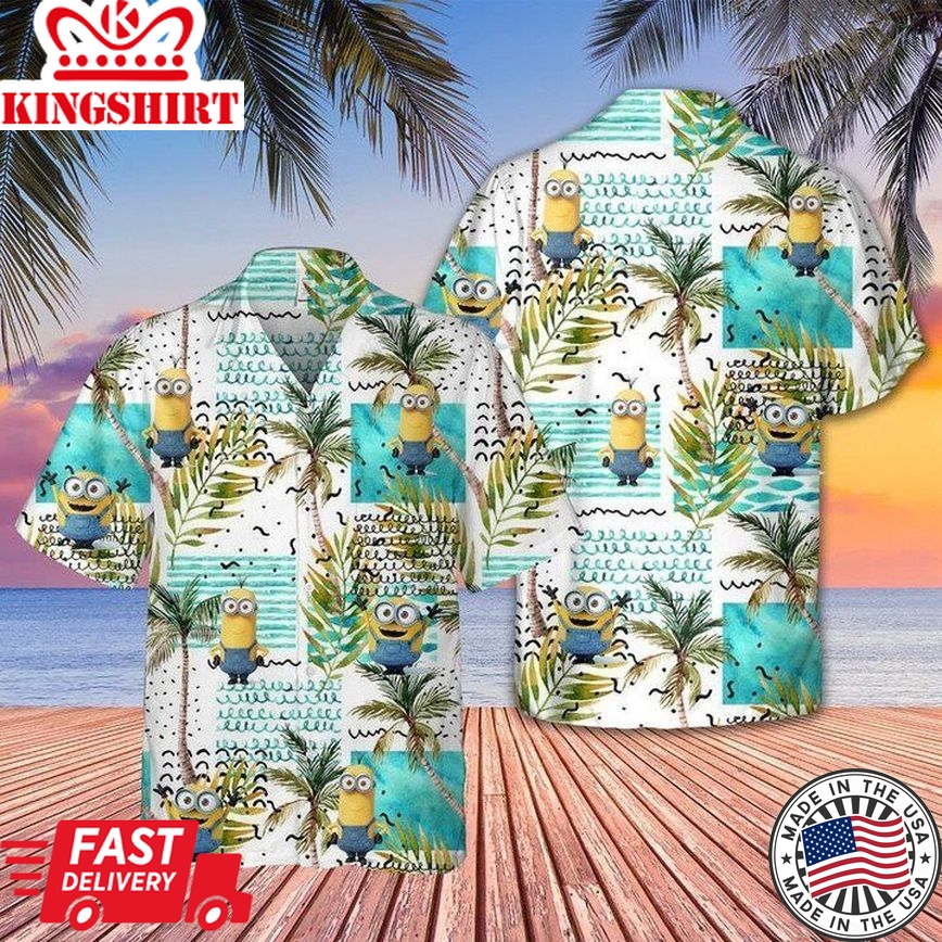 Minions Trendy Hawaiian Shirt Minions Despicable Me Waves Palm Tree Hawaii Shirt Cute Minions Aloha Shirt 2022