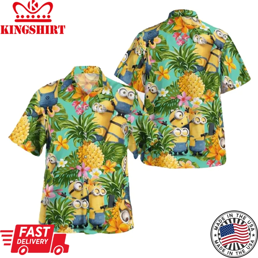 Minions Trendy Hawaiian Shirt Minions Tropical Pineapples Cute Hawaii Shirt Funny Minions Aloha Shirt 2022