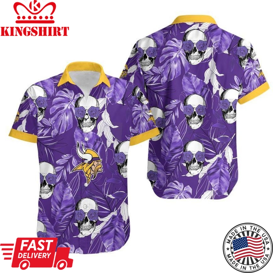 Minnesota Vikings Coconut Leaves And Skulls Hawaii Shirt And Shorts Summer Collection