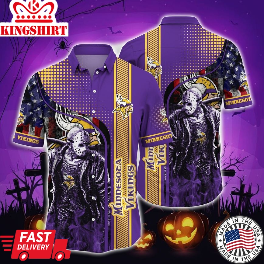 Minnesota Vikings Halloween-Aloha Shirt,Halloween Hawaiian Shirts,Hawaiian Shirts For Men,Hawaiian Shirts For Women