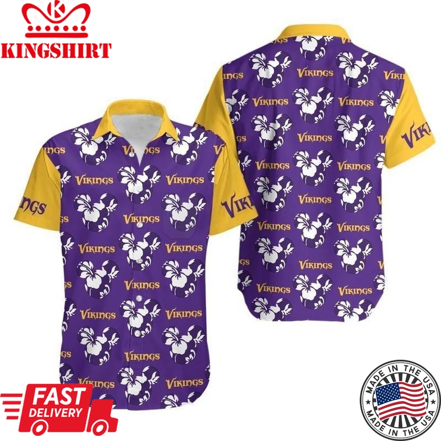 Minnesota Vikings Mickey And Flowers Hawaii Shirt And Shorts Summer Collection