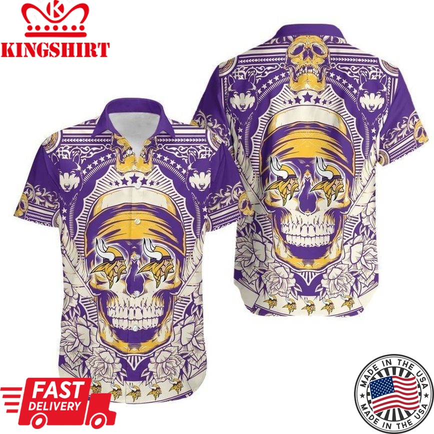 Minnesota Vikings Skull NFL Gift For Fan Hawaii Shirt And Shorts Summe