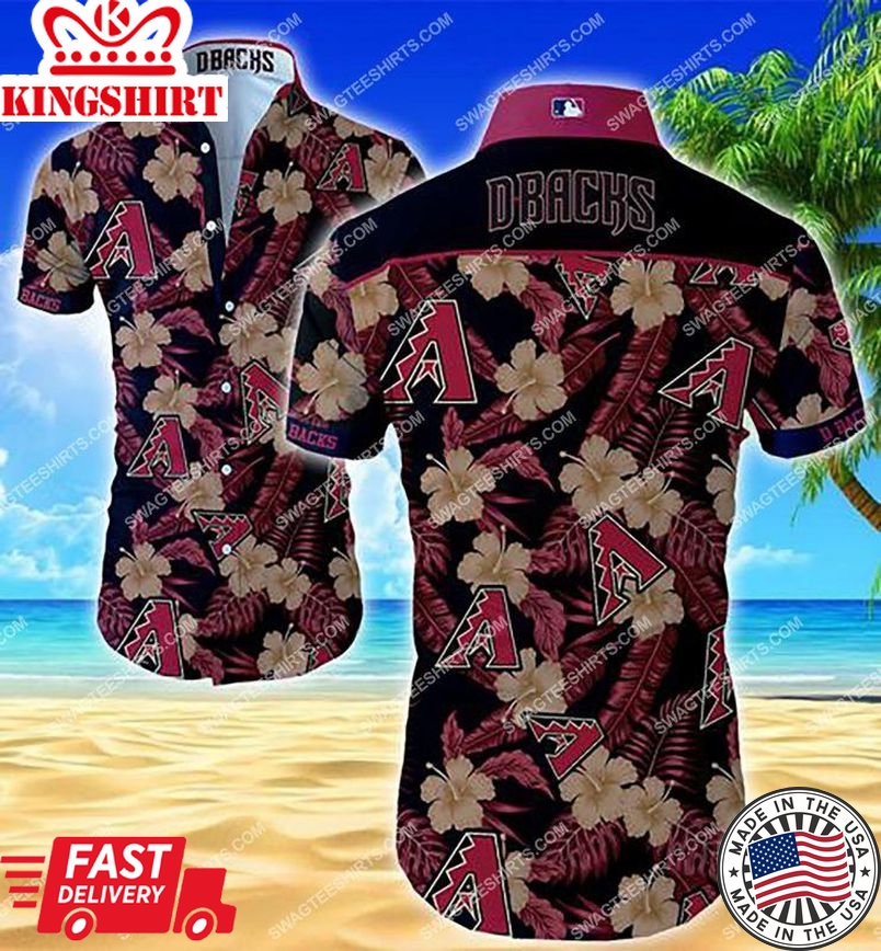 Mlb Arizona Diamondbacks Gold Red Tropical Hibiscus Flowers Trendy Hawaiian Shirt Aloha Shirt