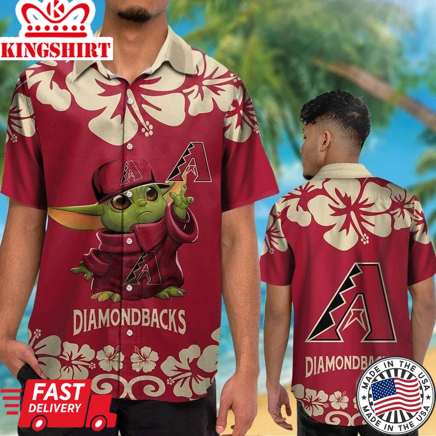 Mlb Arizona Diamondbacks Red Gold Baby Yoda Trendy Hawaiian Shirt V3 Aloha Shirt