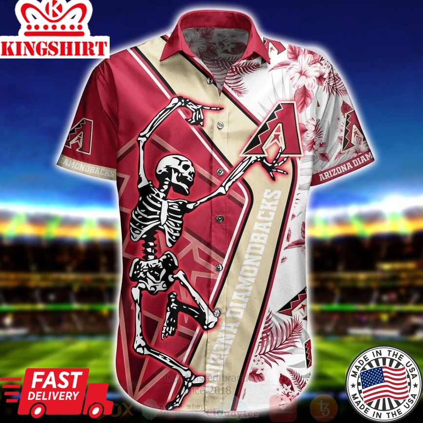 Mlb Arizona Diamondbacks Red Gold Dancing Skeleton Trendy Hawaiian Shirt Aloha Shirt