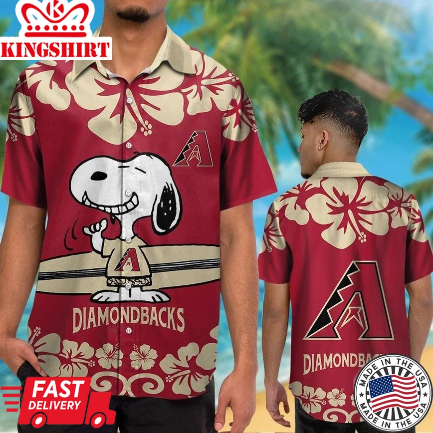 Mlb Arizona Diamondbacks Red Gold Snoopy Trendy Hawaiian Shirt Aloha Shirt