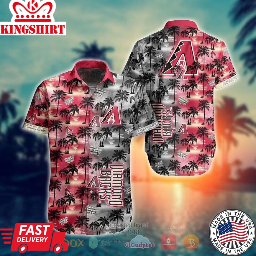 Mlb Arizona Diamondbacks Red Gray Coconut Trees Trendy Hawaiian Shirt Aloha Shirt