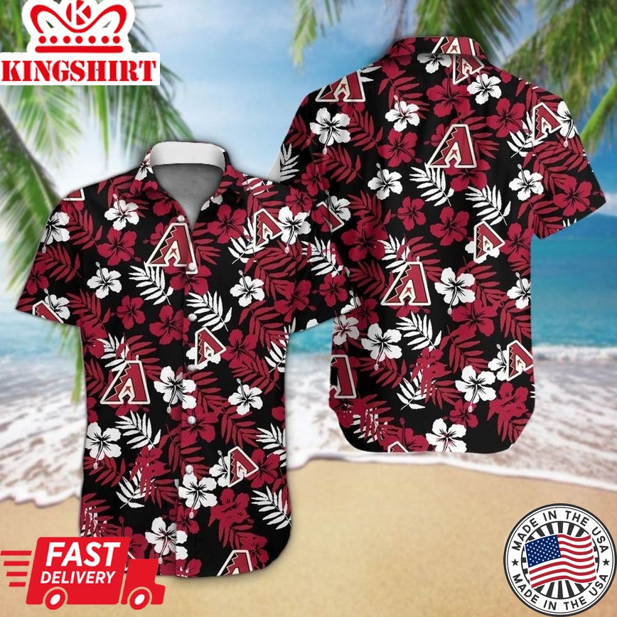 Mlb Arizona Diamondbacks Red White Tropical Hibiscus Flowers Trendy Hawaiian Shirt Aloha Shirt