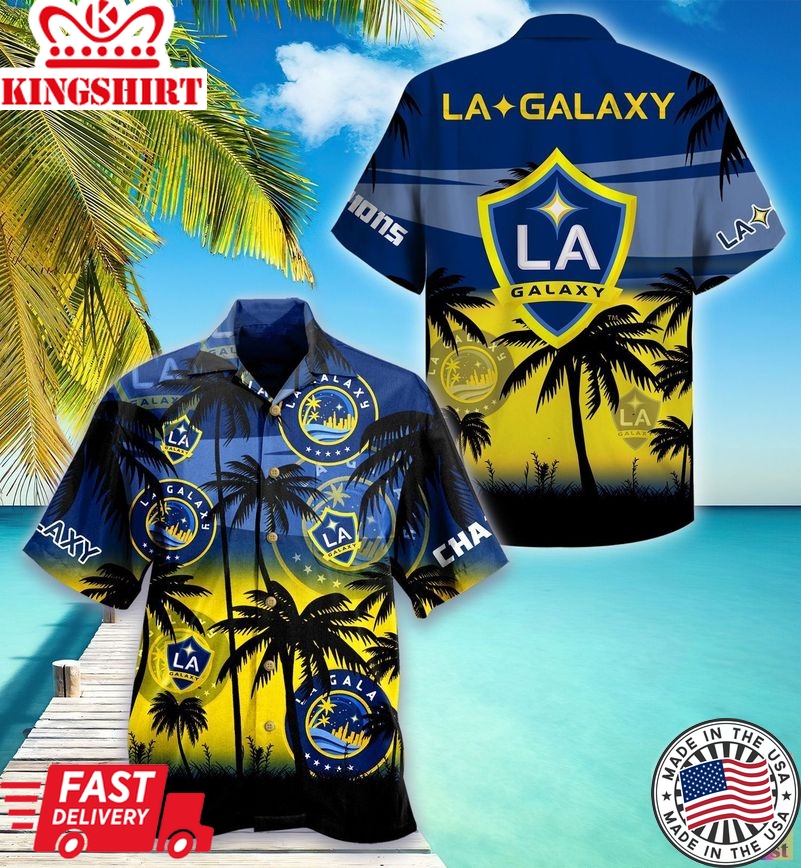 Mls La Galaxy Coconut Tree Beach Trendy Hawaiian Shirt Aloha Shirt