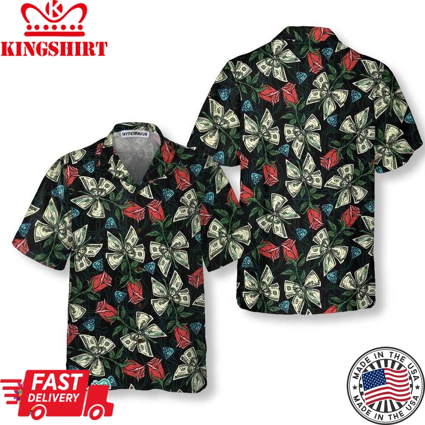 Money Colorful Vintage Seamless Pattern With Diamonds Dollar Hawaiian Shirt, Funny Money Hawaiian Shirt Gift For Men