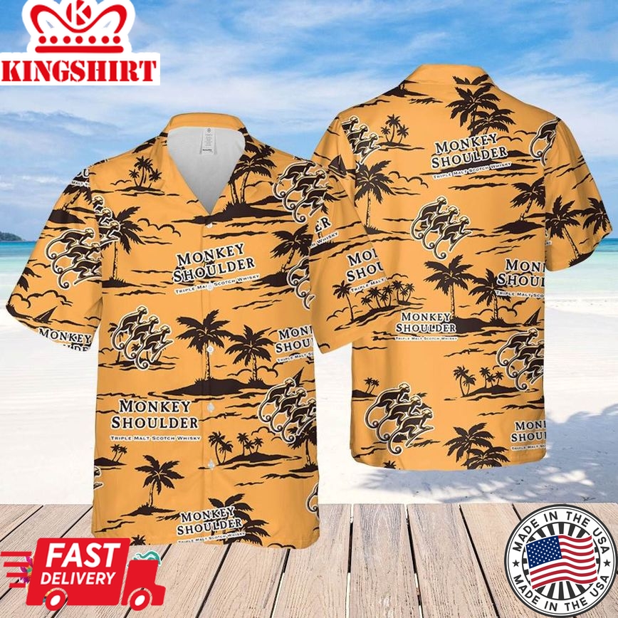 Monkey Shoulder Whiskey Hawaiian Beach Pattern Shirt, Summer Beer Hawaiian Shirt