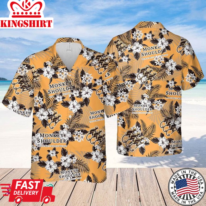 Monkey Shoulder Whiskey Hawaiian Flowers Pattern Shirt, Summer Beer Hawaiian Shirt