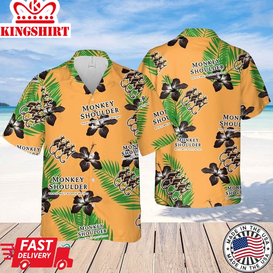 Monkey Shoulder Whiskey Hawaiian Hibiscus Flower Pattern,Tropical Beach Shirt, Hawaiian Flower Shirt, Hawaiian Beer Shirt