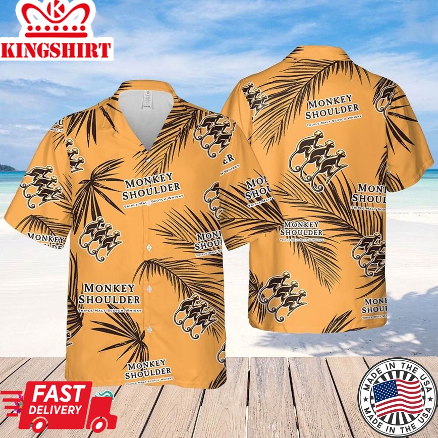 Monkey Shoulder Whiskey Hawaiian Palm Leaves Pattern Shirt, Beer Summer Party Hawaiian Shirt, Monkey Shoulder Beer Shirt