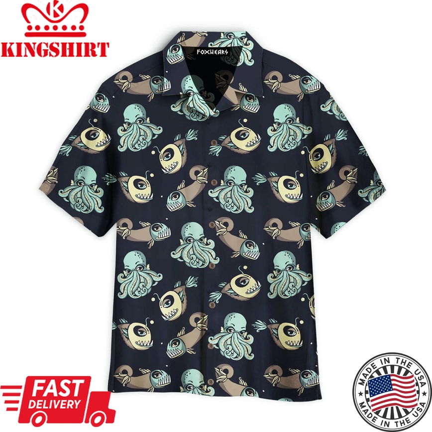 Monster Octopus And Fish Pattern Trendy Hawaiian Shirt