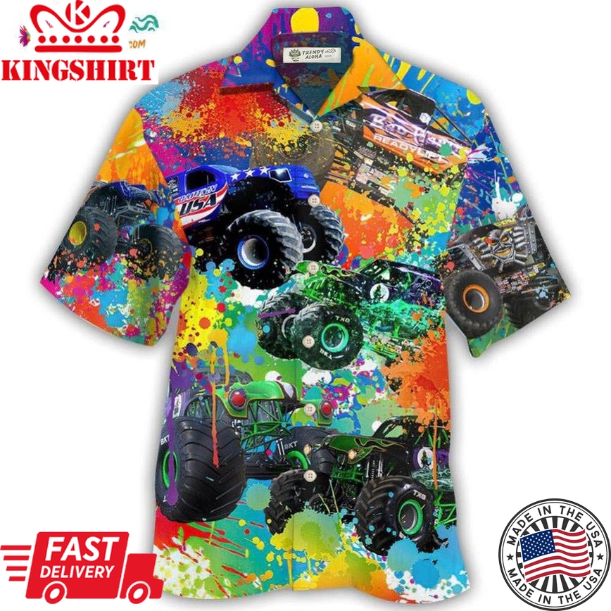 Monster Truck Colorful Painting Hawaiian Shirt