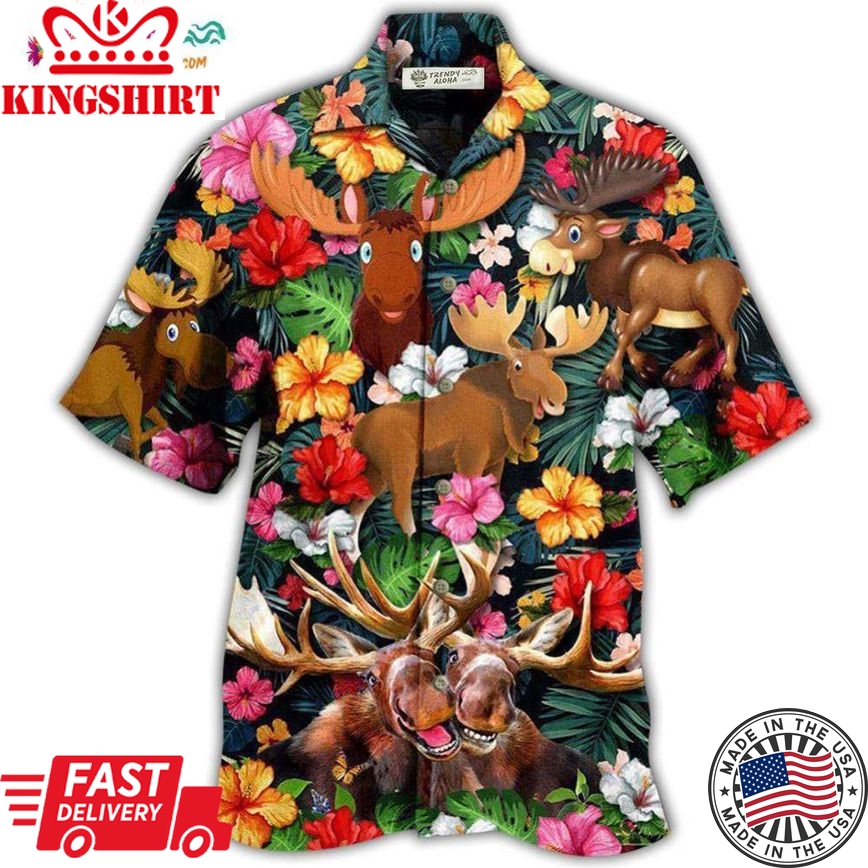 Moose Animals Happy Moose Aloha Hawaiian Shirt