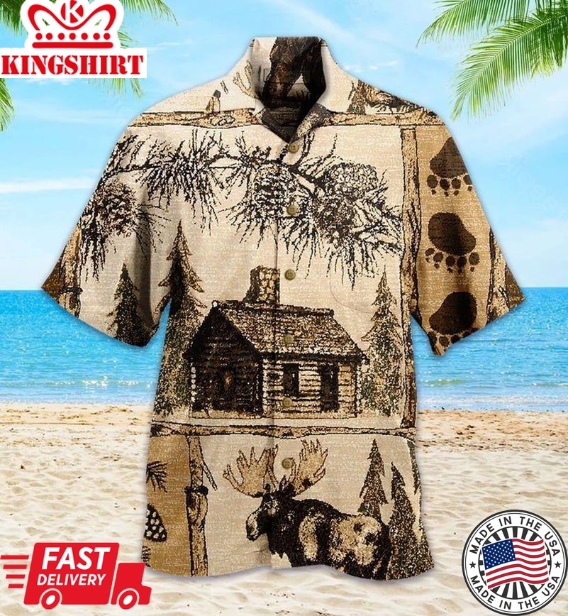 Moose Bear House Brown Trendy Hawaiian Shirt 3D Summer Gifts