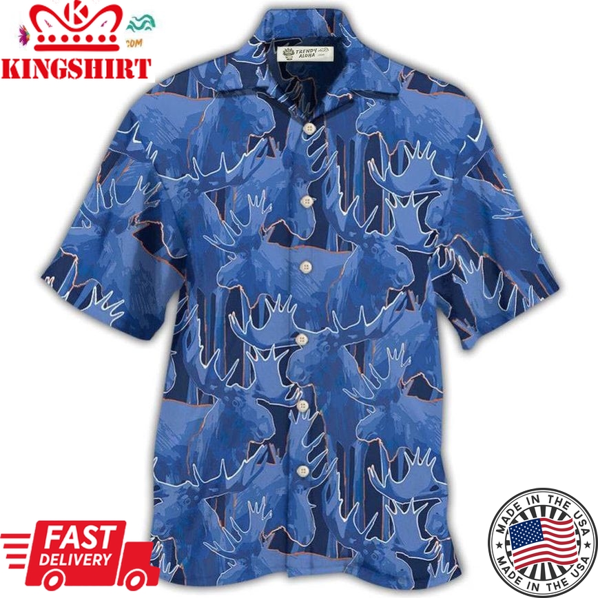 Moose Blue Beautiful Moose Hawaiian Shirt