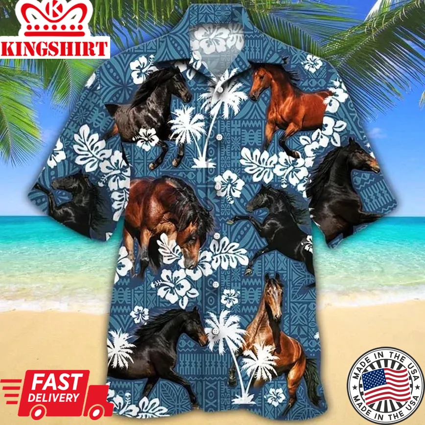 Morgan Horse Lovers Blue Tribal Trendy Hawaiian Shirt