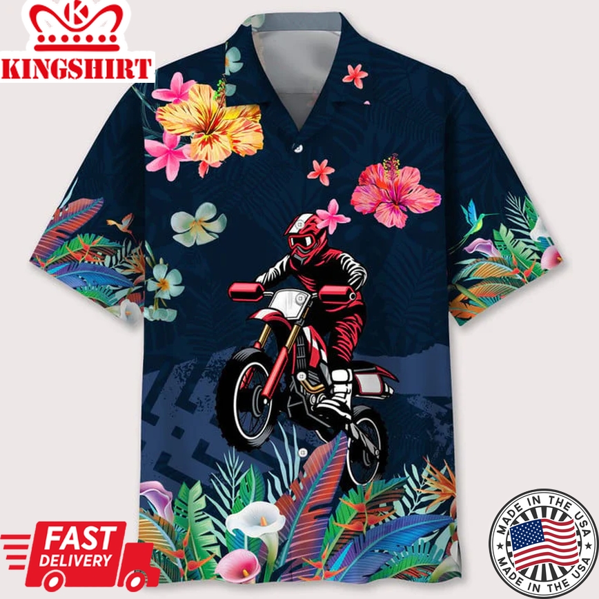 Motocross Love Tropical Trendy Hawaiian Shirt, Short Sleeve Summer Vacation Beach Shirts For Men