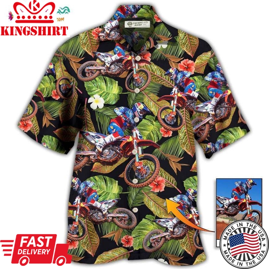 Motocross Tropical Flower Custom Photo Hawaiian Shirt