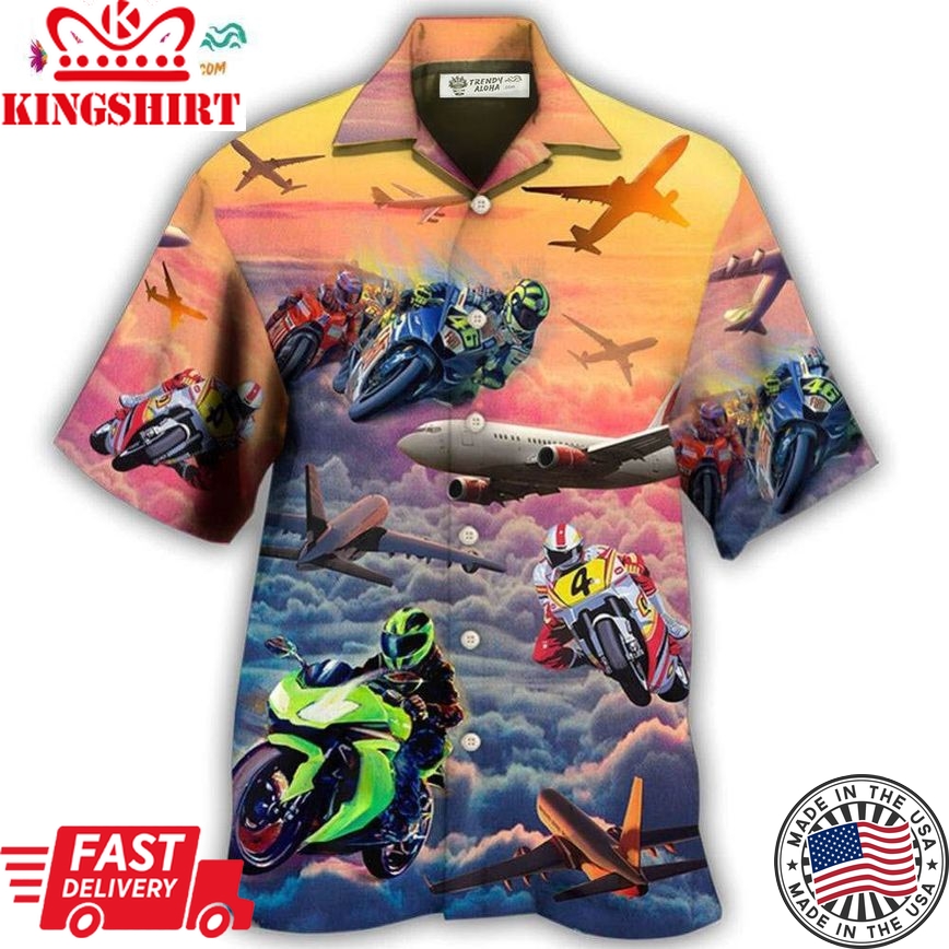 Motorcycle And Airplane Lover Dream Sky Hawaiian Shirt