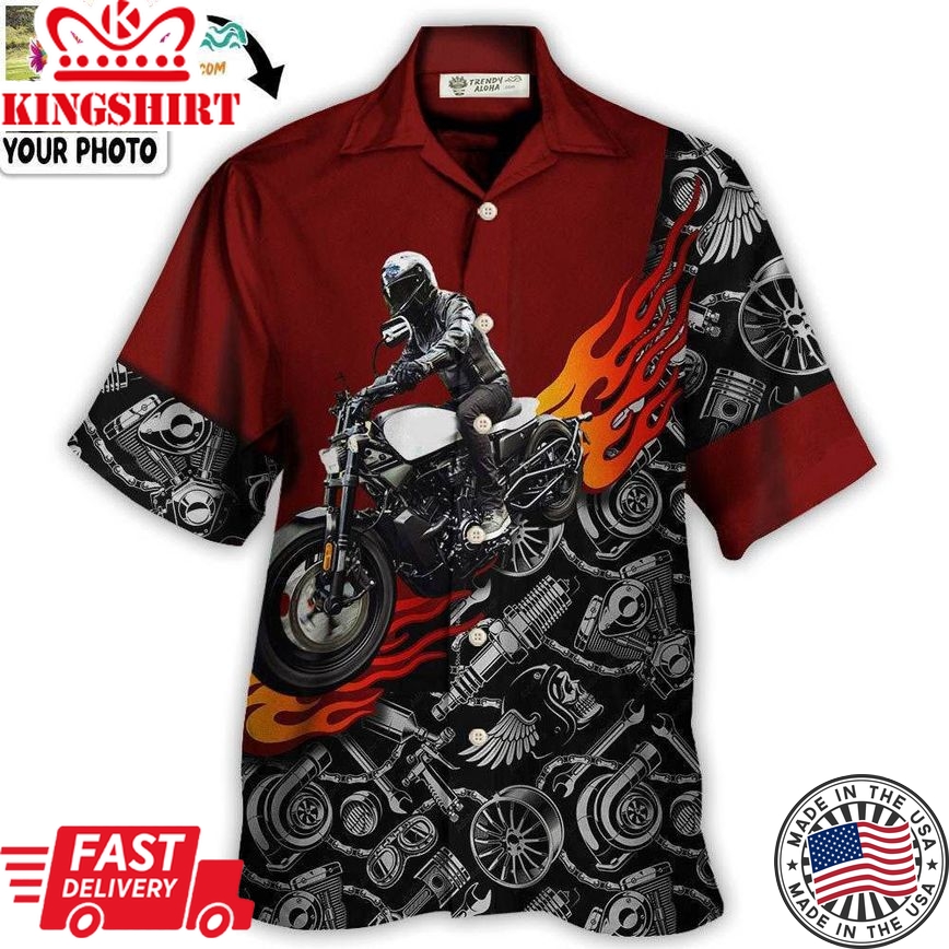 Motorcycle Biker Flame Custom Photo Hawaiian Shirt