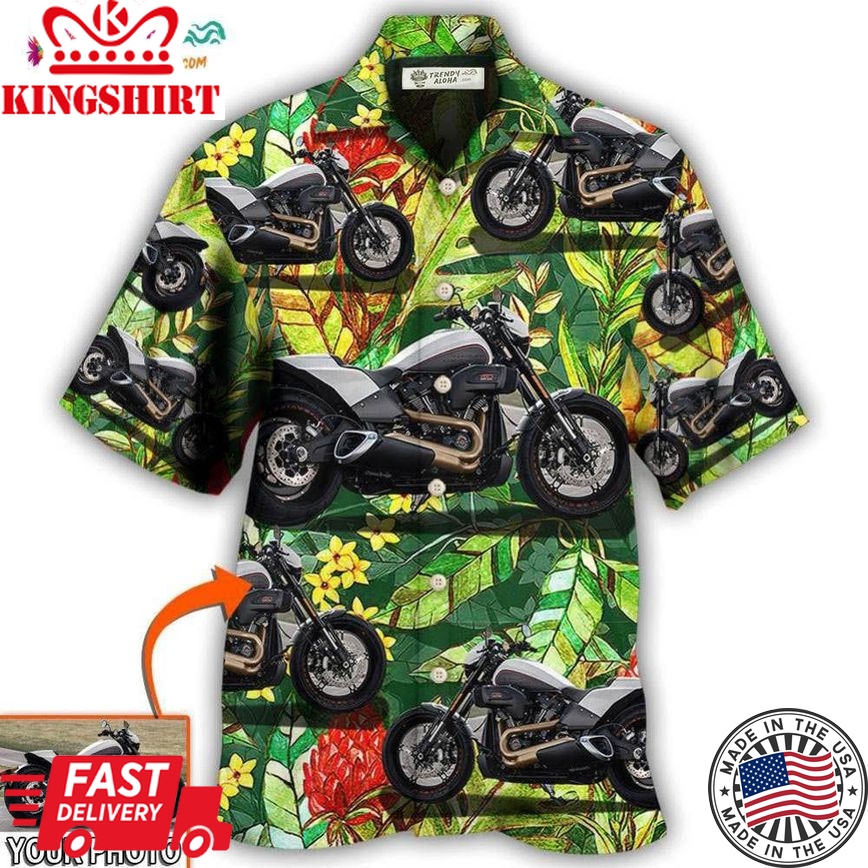 Motorcycle Cool Style Tropical Flower Custom Photo Hawaiian Shirt