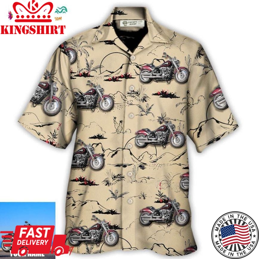 Motorcycle Desert Catus Mountain Flower Custom Photo Hawaiian Shirt