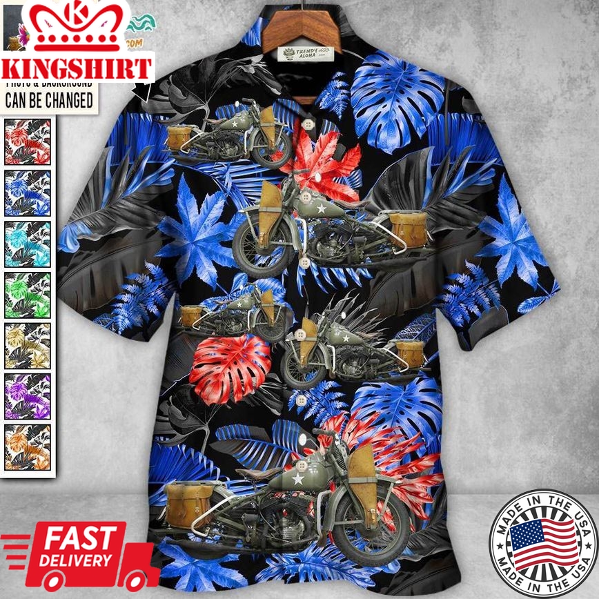 Motorcycle Gold Black Tropical Leaves - Hawaiian Shirt - Personalized Photo Gifts, Custom Photo Gifts, Personalized Gifts Ideas Hawaiian Shirt