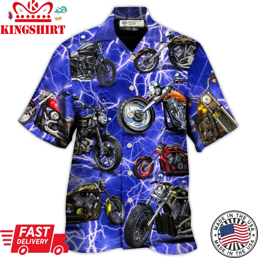 Motorcycle Lover Lightning Blue Cool Style Hawaiian Shirt