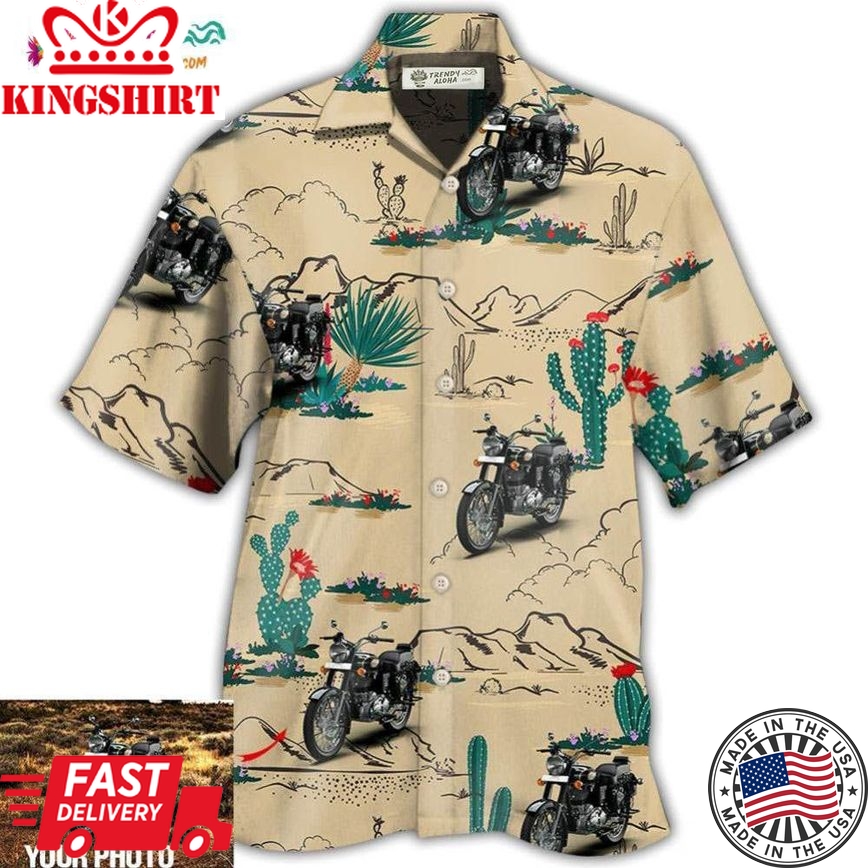 Motorcycle On The Desert Cactus Custom Photo Hawaiian Shirt