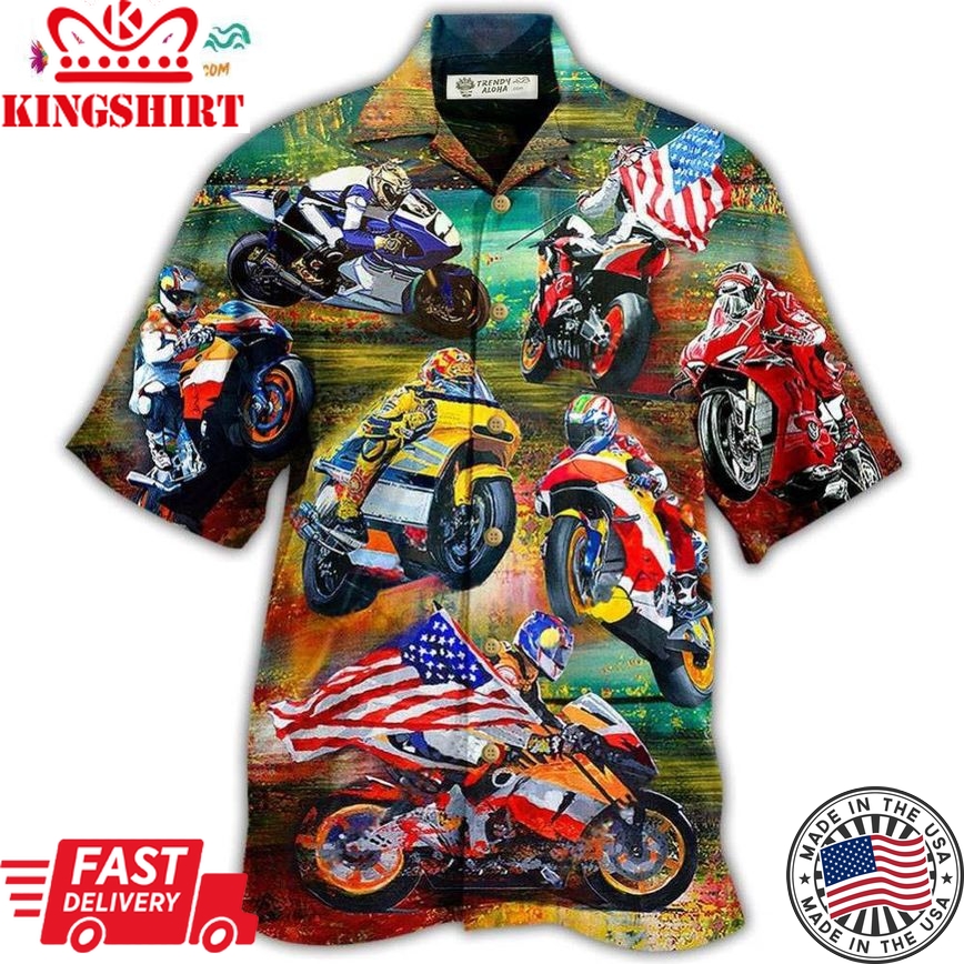 Motorcycle Racing America Flag Hawaiian Shirt
