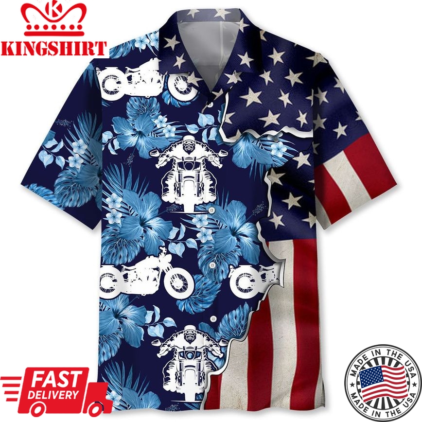 Motorcycle Tropical Us Flag Trendy Hawaiian Shirt