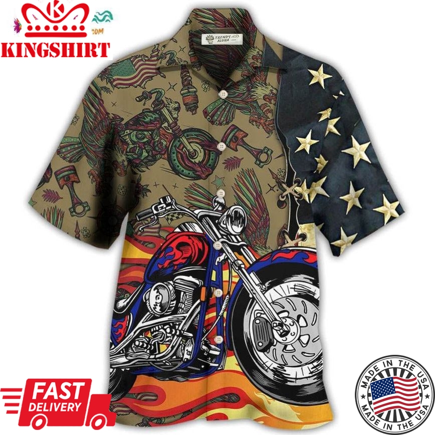 Motorcycle Us Flag Hawaiian Shirt